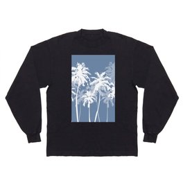 Summer Vibes Retro Minimalistic Vintage Palm Tree Design on Blue Long Sleeve T-shirt
