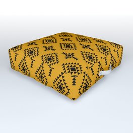 Mustard and Black Native American Tribal Pattern Outdoor Floor Cushion