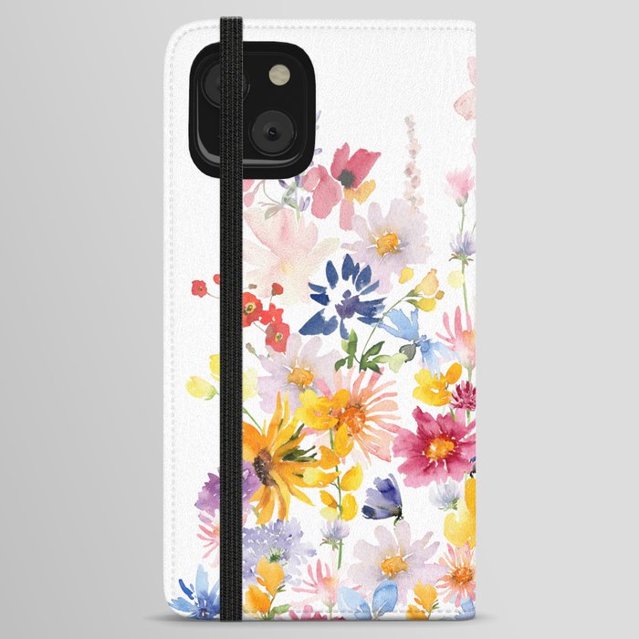 Colorful Hand Painted Watercolors Summer Flowers Meadow iPhone Wallet Case