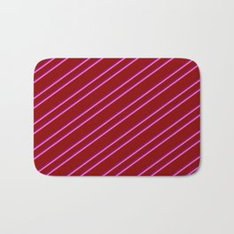 [ Thumbnail: Dark Red, Purple, and Hot Pink Colored Striped/Lined Pattern Bath Mat ]