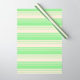 [ Thumbnail: Light Green and Beige Colored Stripes/Lines Pattern Wrapping Paper ]