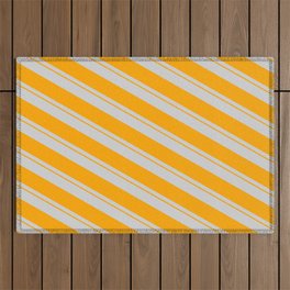 [ Thumbnail: Light Gray & Orange Colored Lines Pattern Outdoor Rug ]
