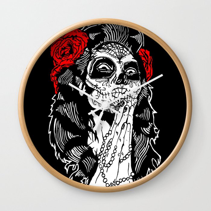 Girl With Sugar Skull, Day of the Dead Wall Clock