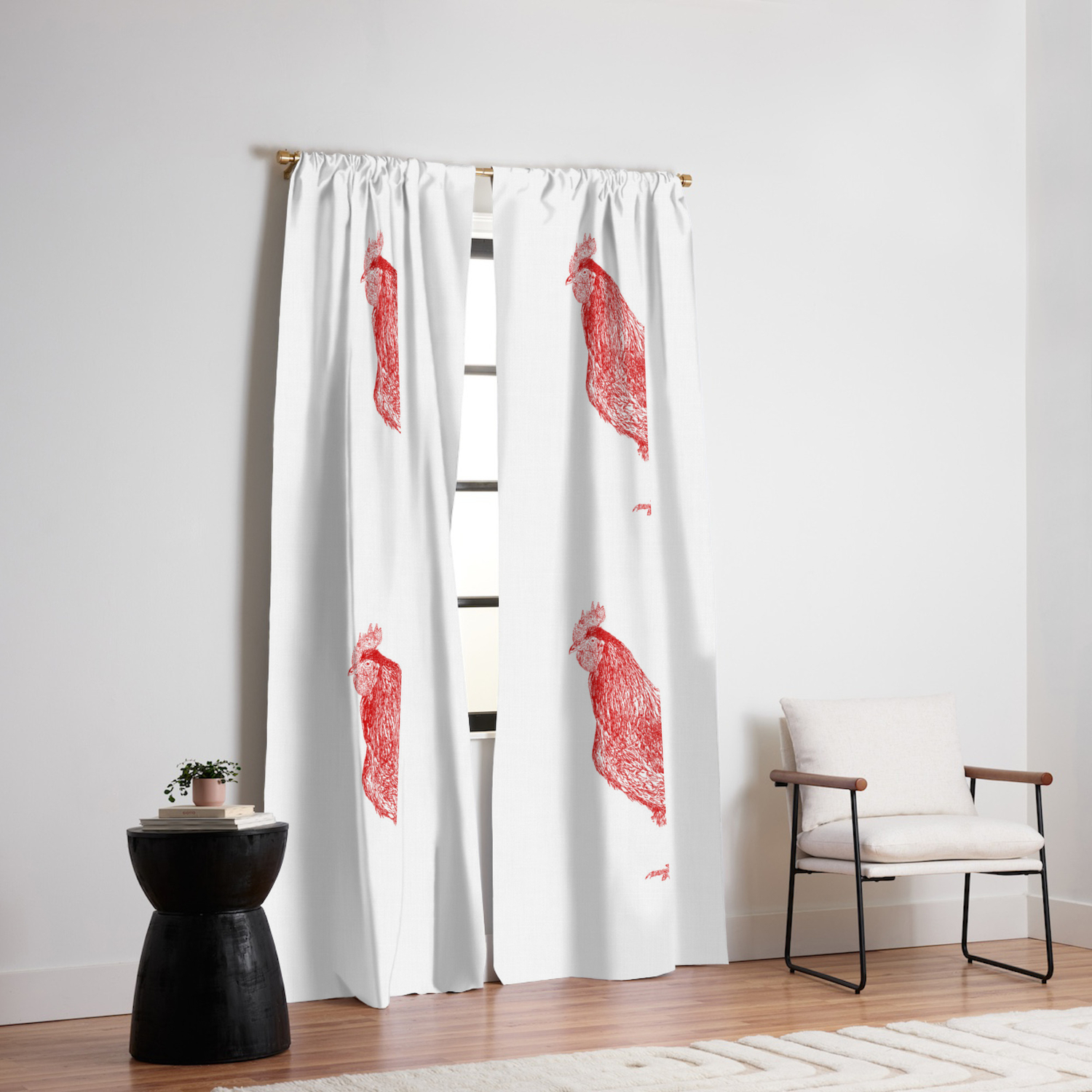 Red Rooster Drawing Red Blackout Curtain By Dparker Society6