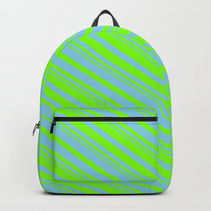 Sky Blue and Chartreuse Colored Pattern of Stripes Backpack