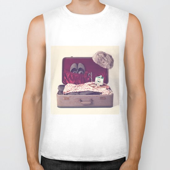 Vintage Journey Suitcase (His) (Retro and Vintage Still Life Photography) Biker Tank