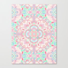 Mint and Blush Pink Painted Mandala Canvas Print