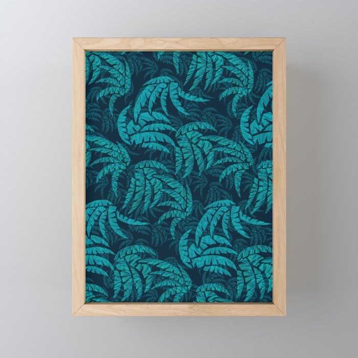 Hawaiian Teal Palm Leaves Paradise Abstract Framed Mini Art Print