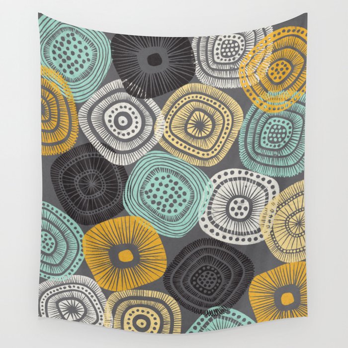 Linocut Flower Pattern Wall Tapestry