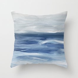 Ocean Waves Abstract Landscape - Navy Blue & Gray Throw Pillow