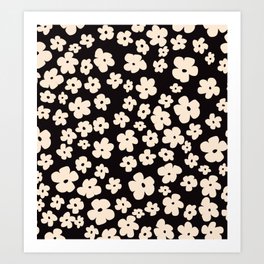 Black and White Retro Flowers Art Print