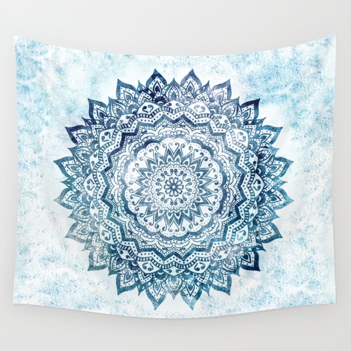 Blue and 2025 white mandala tapestry