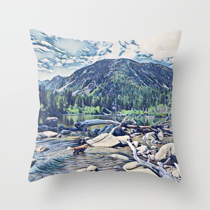 Golden Retriever. Mountain Lake Trail Throw Pillow