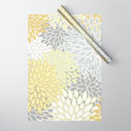 Floral Prints, Soft, Yellow and Gray, Modern Print Art Wrapping Paper