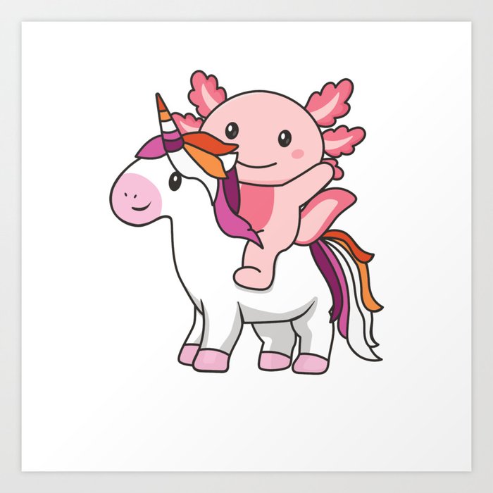 Lesbian Flag Pride Lgbtq Axolotl On Unicorn Art Print