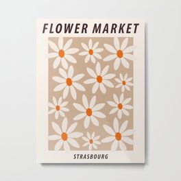 Flower market print, Strasbourg, Posters aesthetic, Beige flowers, Neutral art print, Boho, Cottagecore Metal Print