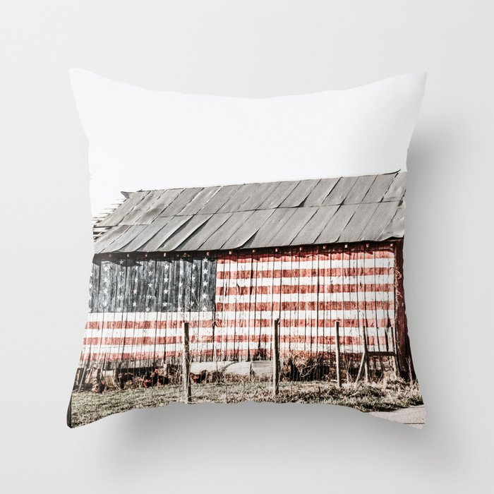 American Flag Barn Rustic Farmhouse Photography Throw Pillow