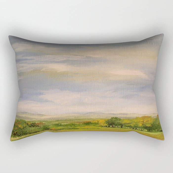 Scenic Autumn Late Afternoon in Vermont Nature Art Landscape Oil Painting Rectangular Pillow