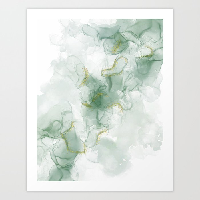 Green And Gold Alcohol Ink Art Art Print