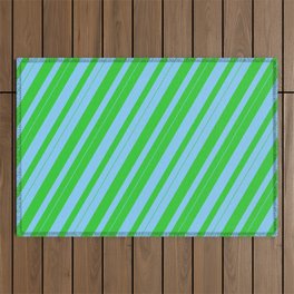 [ Thumbnail: Light Sky Blue & Lime Green Colored Lines Pattern Outdoor Rug ]