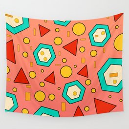 Red Random Shapes Wall Tapestry