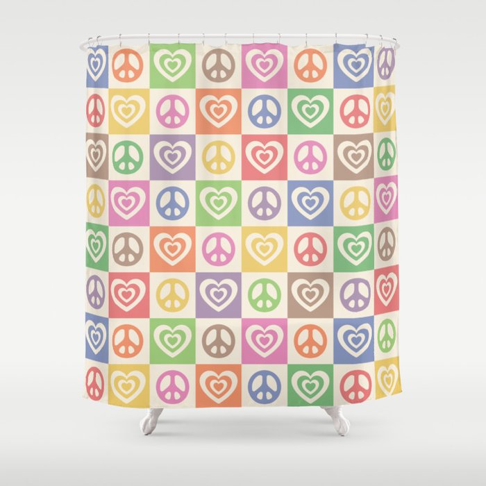Peace and Love Rainbow Pride Checker  Shower Curtain