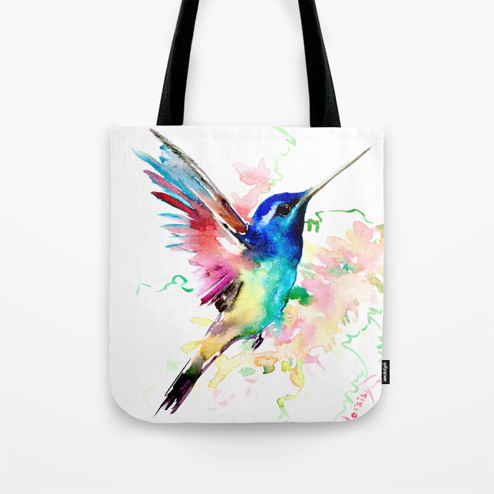 Hummingbird , Blue Turquoise Pink Tote Bag