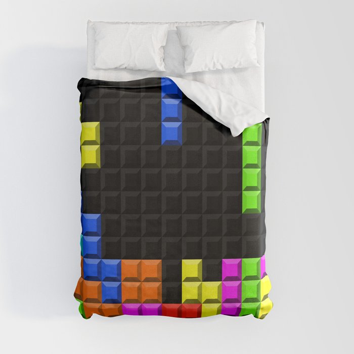 Retro Video Game Blocks Pattern Duvet Cover