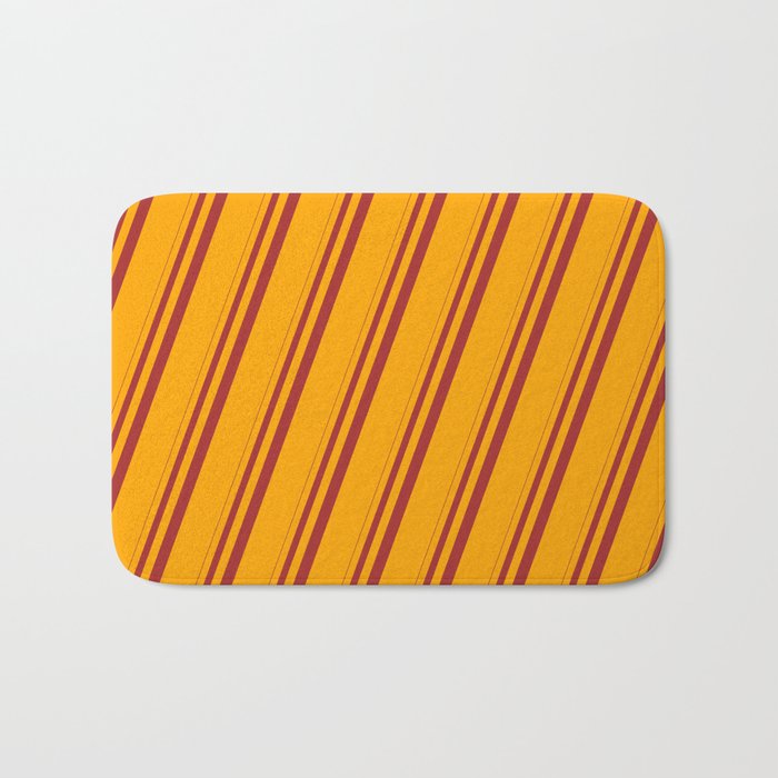 Brown & Orange Colored Pattern of Stripes Bath Mat