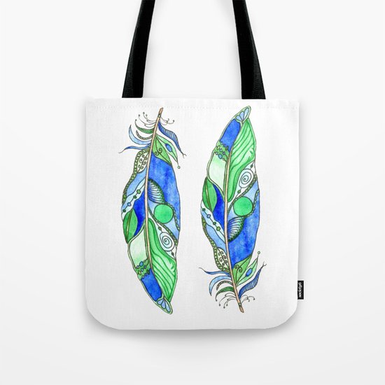 Bohemian Spirit Feathers - Blue & Green Tote Bag