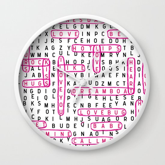 crossword word search valentines day love typography word lover wall clock by charlottewinter society6