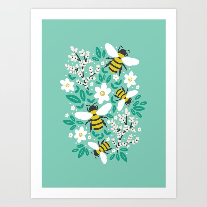 Blooms & Bees Art Print