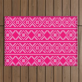 Decorative Hot Pink and White Christmas Knit Pattern Outdoor Rug