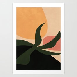 Abstract Shapes, Boho Modern Plant, Earth Tones Art Print