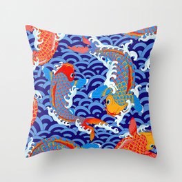 Koi fish / japanese tattoo style pattern Throw Pillow