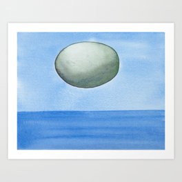 Stonerise Art Print | Stone, Sea, Beachhouseart, Beachrock, Ocean, Flyingstone, Flyingrock, Watercolorwater, Seascape, Beachstone 