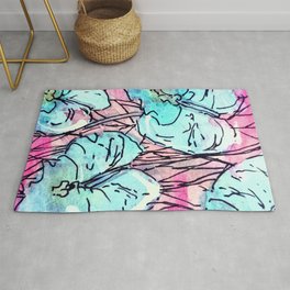 Abstract Blue & Pink Neon Plant Rug