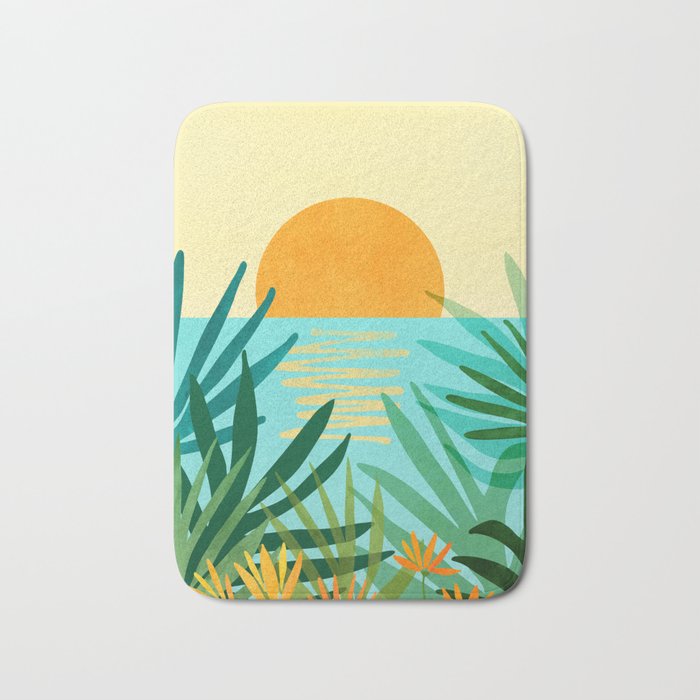 Tropical Ocean View Landscape Illustration Bath Mat