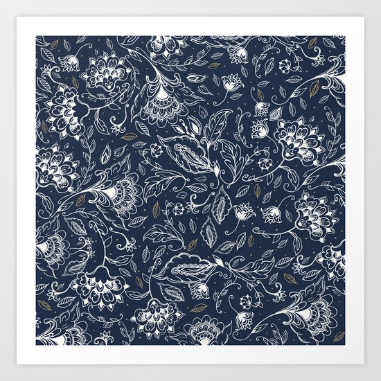 Blue Paisley Art Print