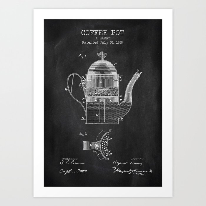 Coffee Pot chalkboard patent Art Print