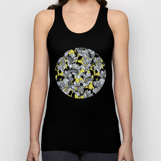 Leaf and Berry Sketch Pattern in Mustard and Ash Unisex Tank Top