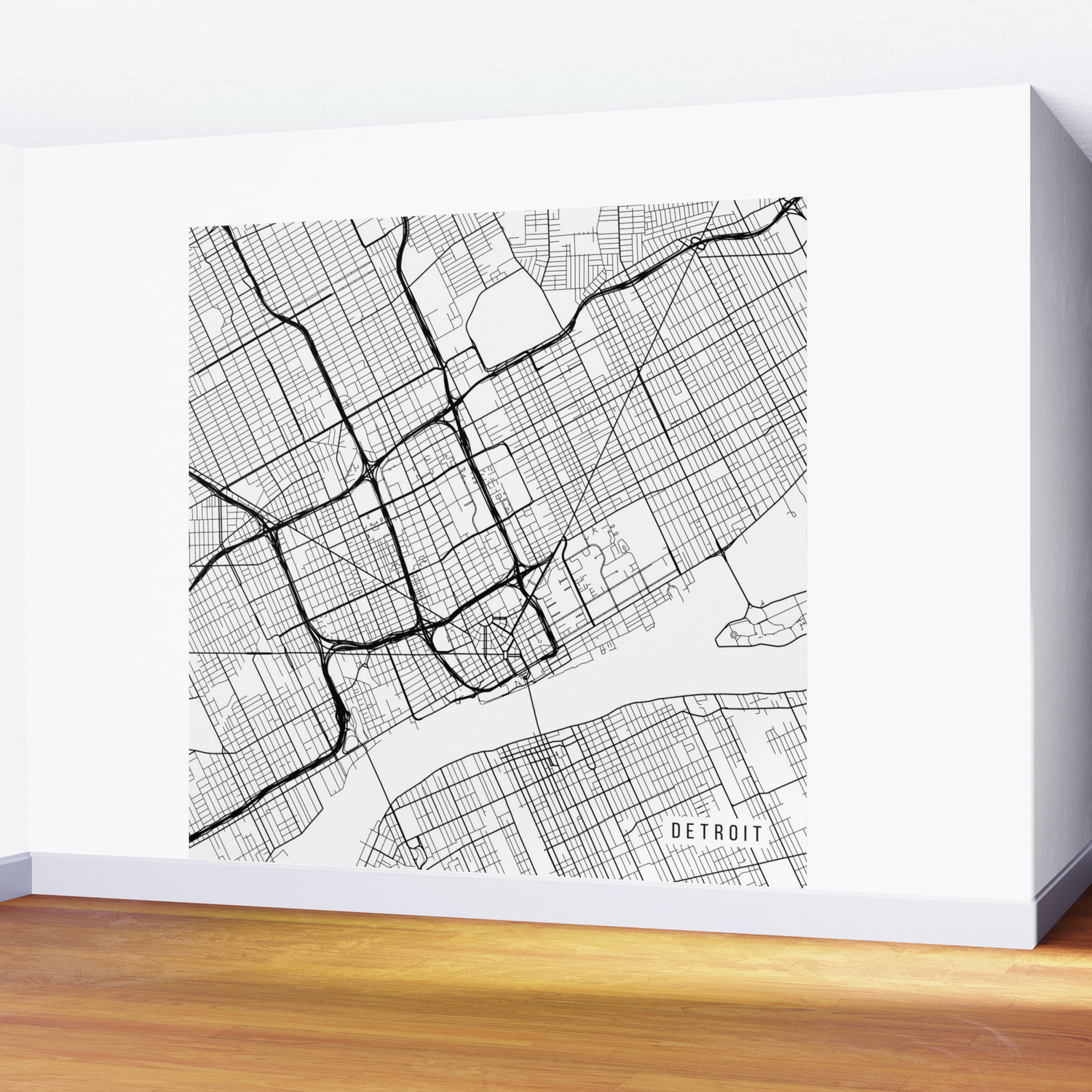 Detroit Map Usa Black And White Wall Mural By Mainstreetmaps Society6