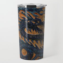 Blue Chinese Dragon on Stone Background Travel Mug