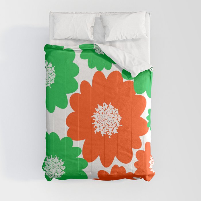 Cheerful Red And Green Retro Summer Flowers Comforter