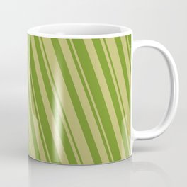 [ Thumbnail: Dark Khaki and Green Colored Striped/Lined Pattern Coffee Mug ]