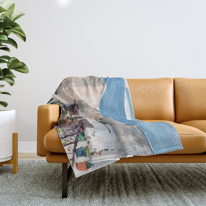 Herbs and blossom on Rhodian balcony Throw Blanket