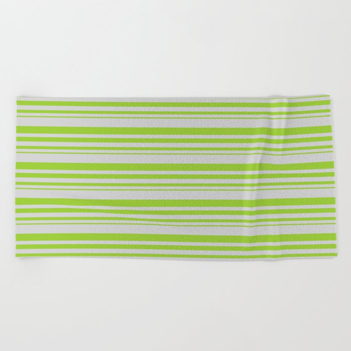 Light Grey and Green Colored Stripes Pattern Beach Towel