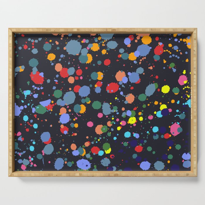 Colorful Paint Splash Art Pattern on Dark Blue Serving Tray