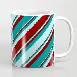 [ Thumbnail: Maroon, Dark Cyan & Turquoise Colored Pattern of Stripes Coffee Mug ]