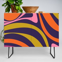 New Groove Abstract Retro Swirl Pattern Blue Orange Lime Pink Magenta Credenza